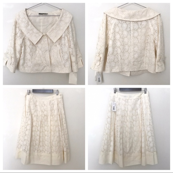 Jon Dresses & Skirts - DONATED HP 🎉 NWT Jon Cream Eyelet Suit Jacket and Skirt 8